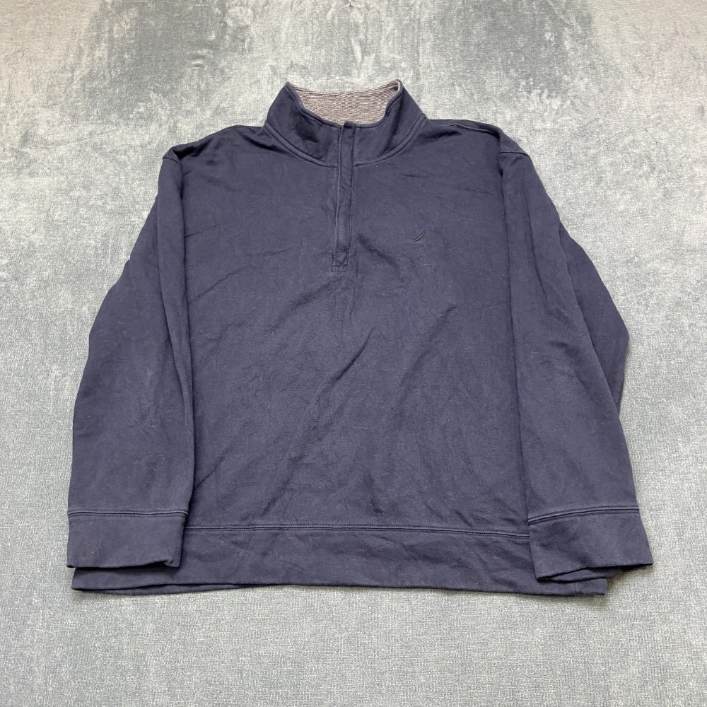 Nautica Sweatshirt Mens 2XL Navy Blue Cotton Quarter Zip Mock Neck Winter Warm